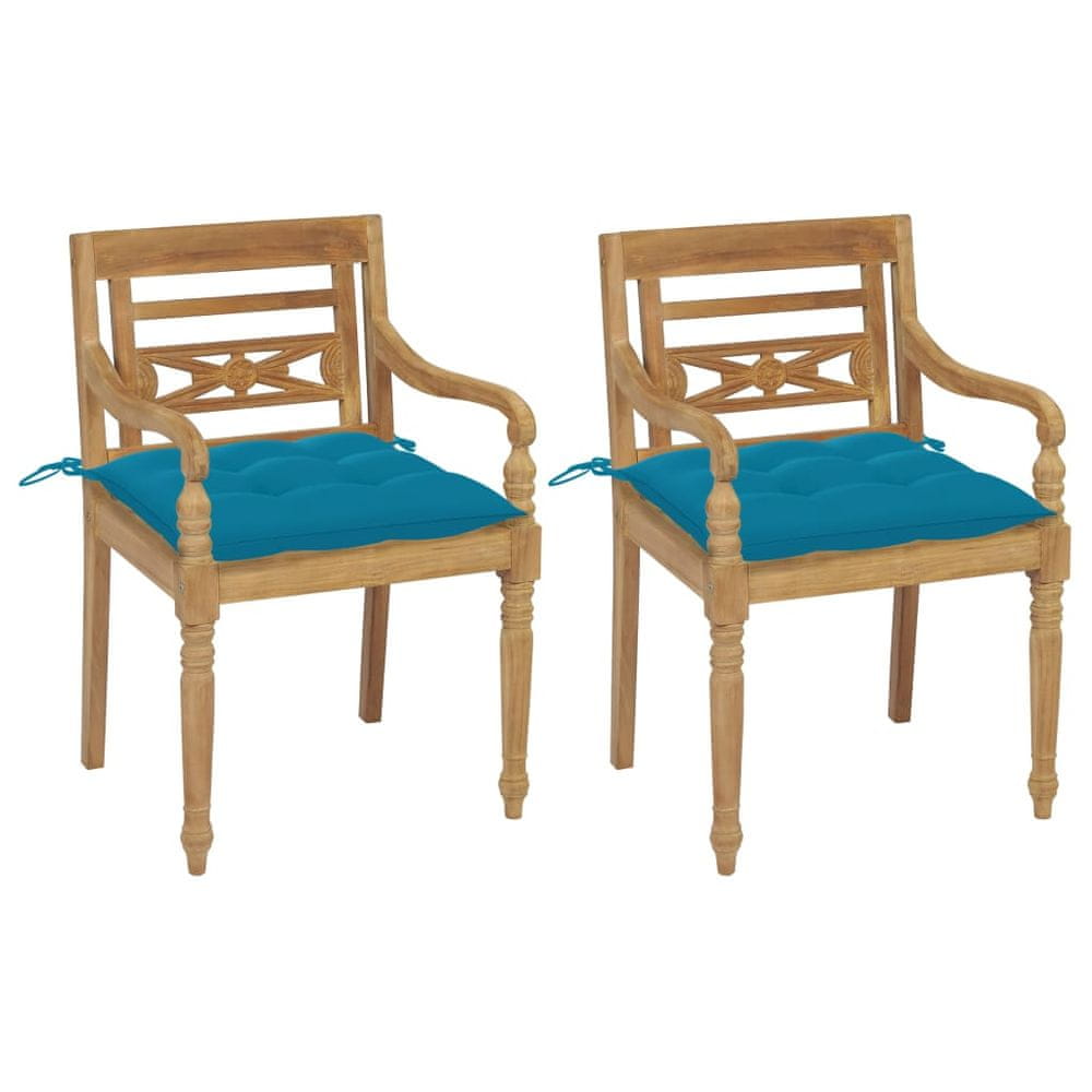 Vidaxl Batavia stoličky 2 ks s bledomodrými vankúšmi masívny teak
